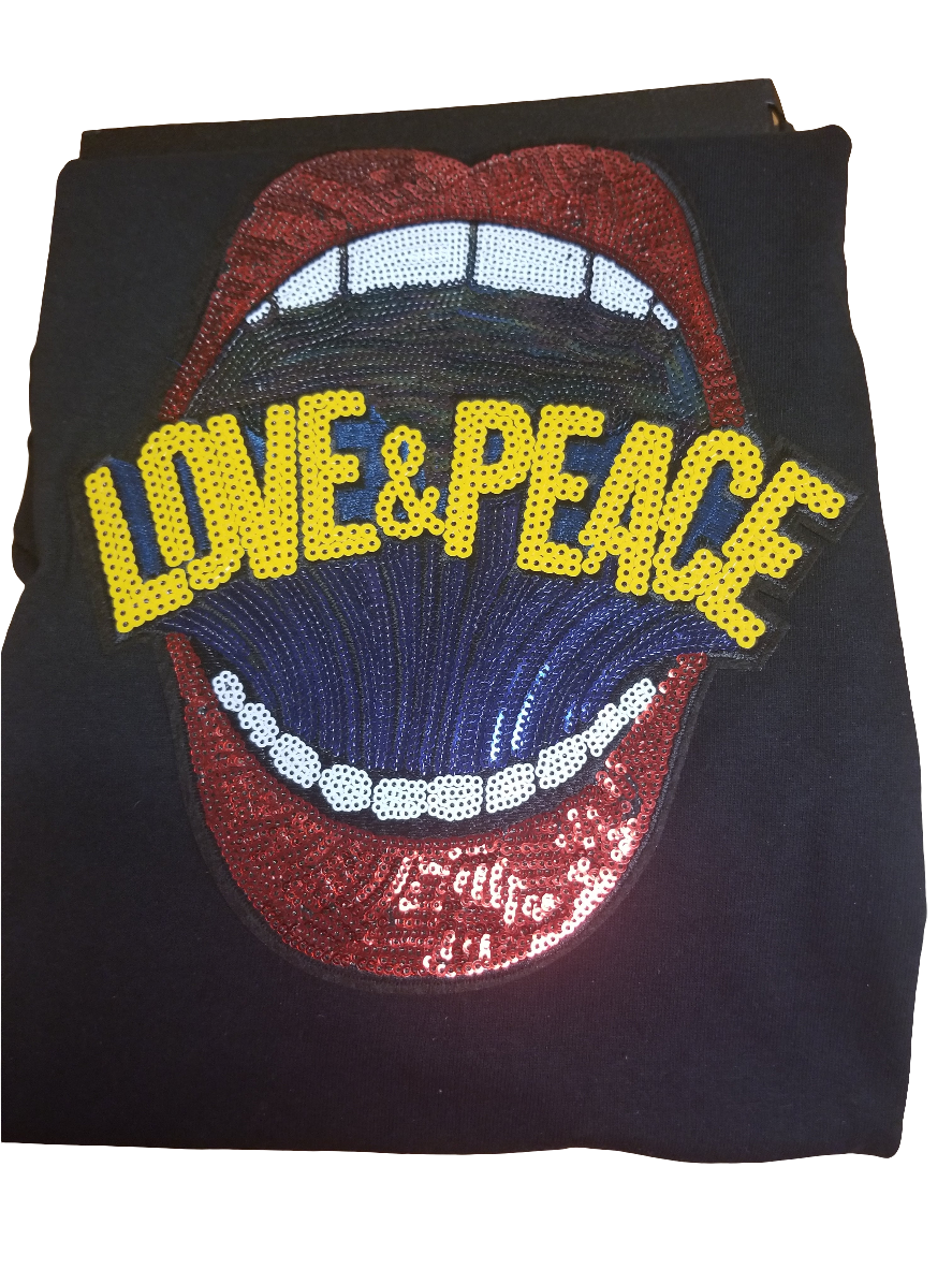 Black T-shirt with live and peace patch