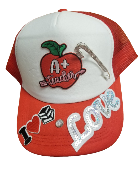 Red and White Teacher Trucker Hat