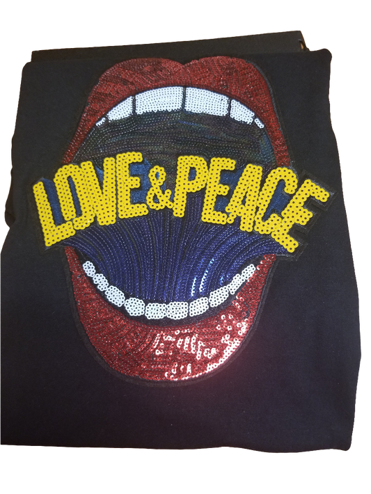 Black T-shirt with live and peace patch