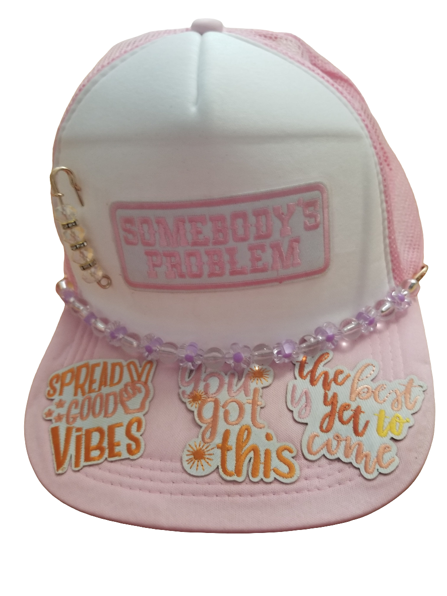Pink and white trucker cap