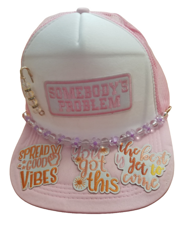 Pink and white trucker cap