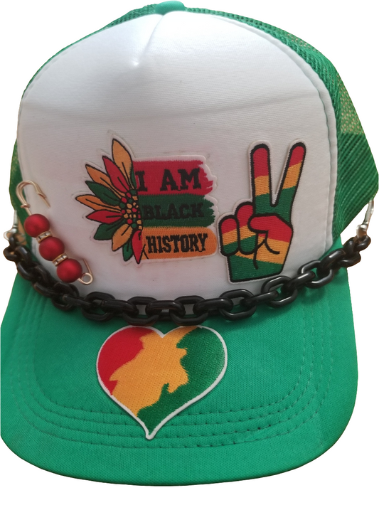 Juneteenth green and white trucker cap