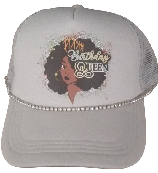 Silver Birthday queen trucker cap