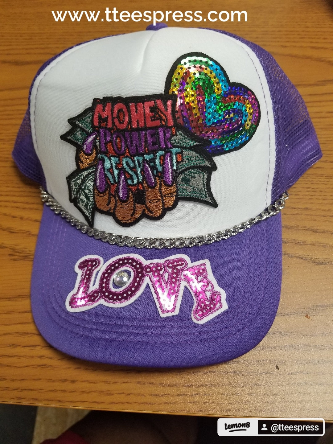 Purple and white Brook's MRP Design Trucker hats